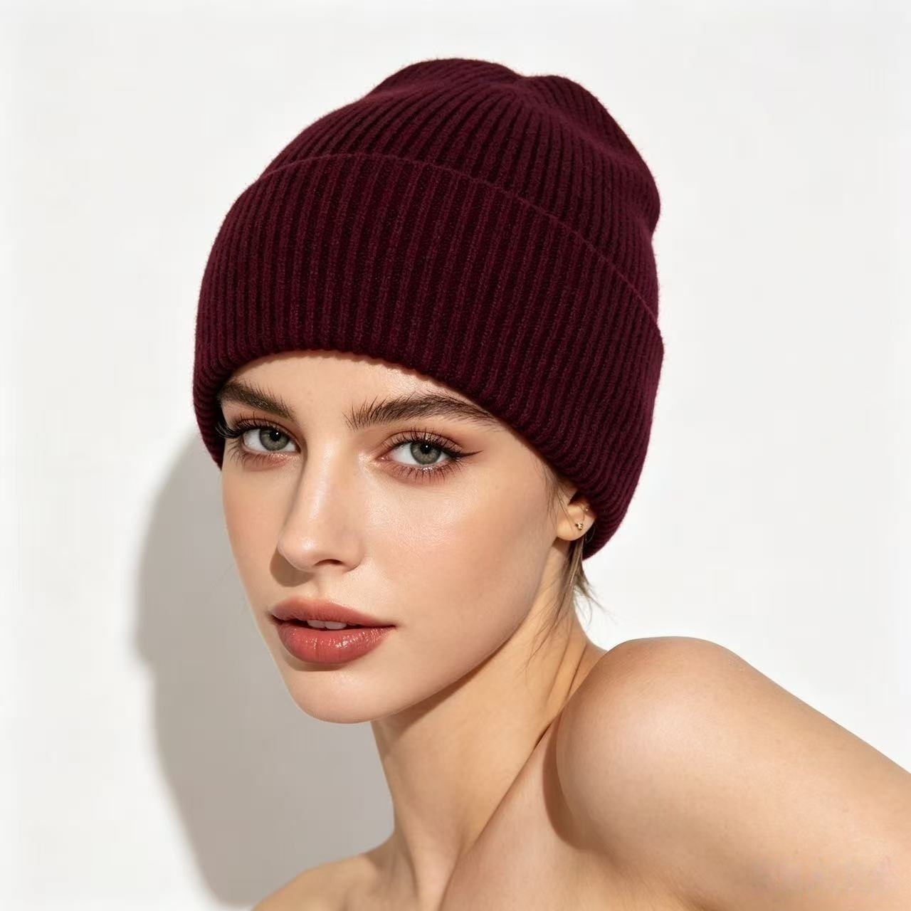 Navy Blue Ribbed Knit Thermal  - Beanie Cuffed Knit reseña y precio