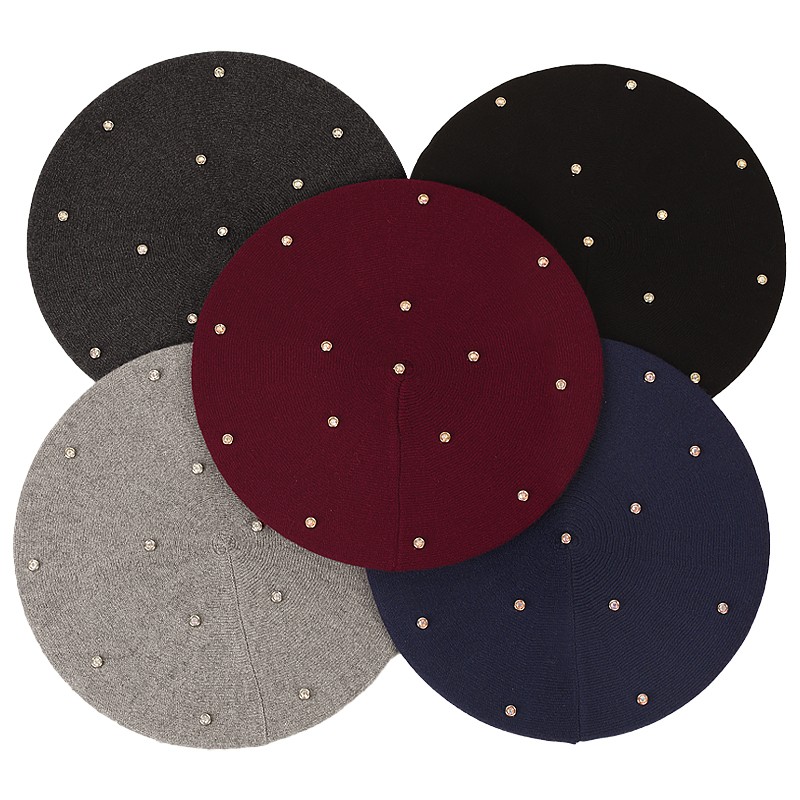 Women's Colour Rhinestones Ber - Beret French Wool reseña y precio
