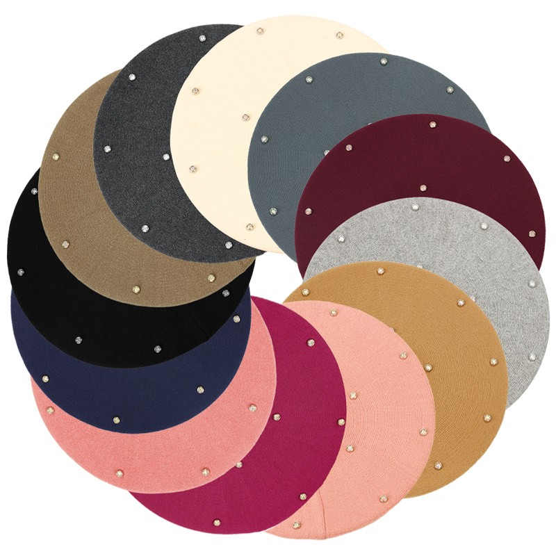 Women's Colour Rhinestones Ber - Beret French Wool reseña y precio