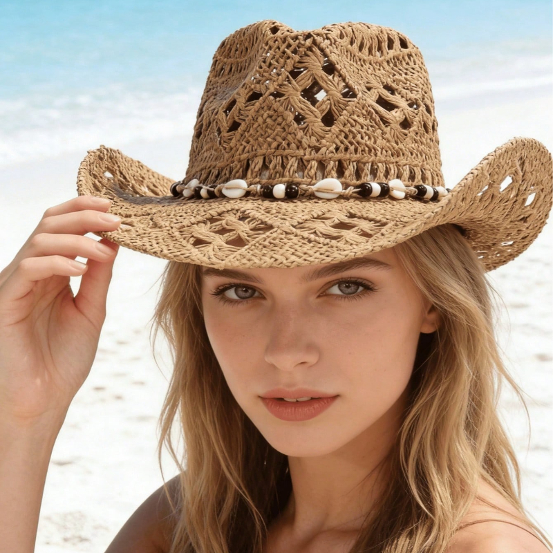 1pc Boho Shell Hollow Out Stra - Cowboy Hat Straw reseña y precio