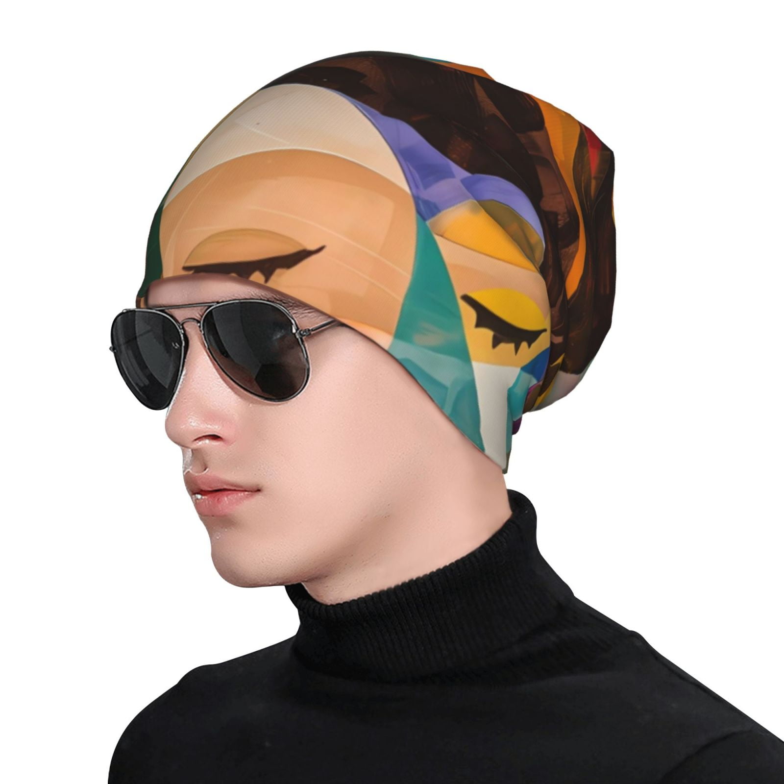Abstract Musical Faces Printed - Beanie Cuffed Knit reseña y precio
