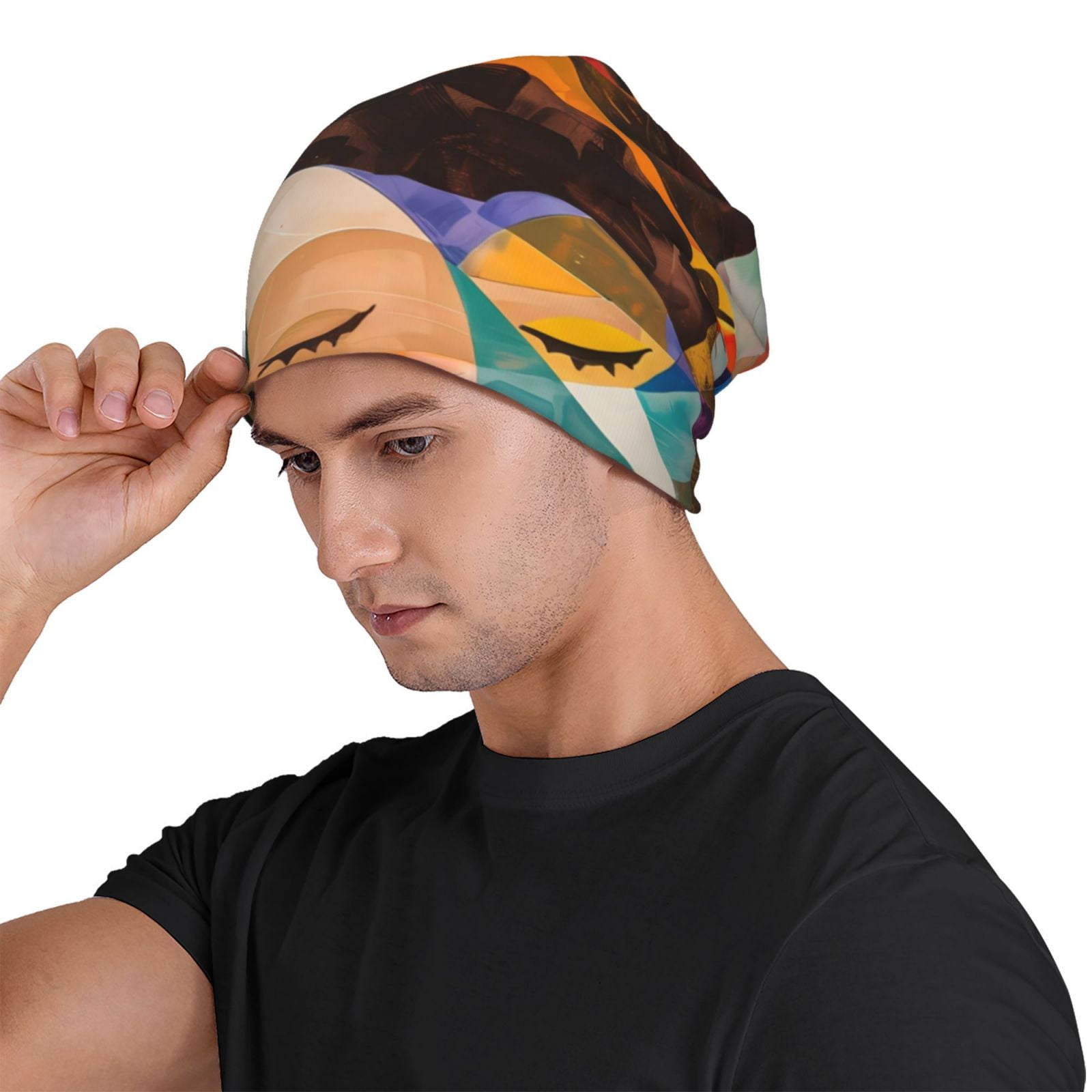 Abstract Musical Faces Printed - Beanie Cuffed Knit reseña y precio